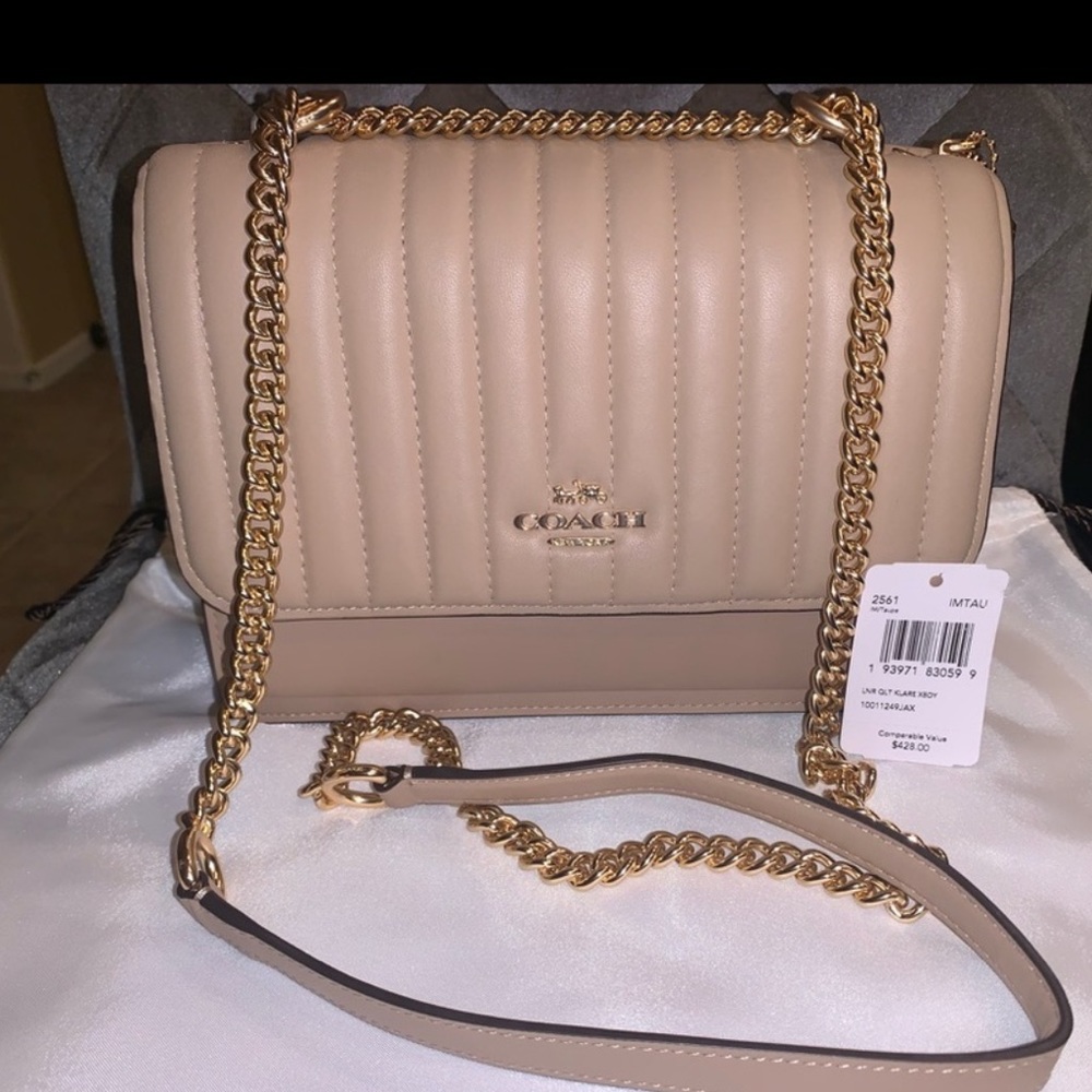 NWT Coach Klare Crossbody With Linear Quilting. Taupe